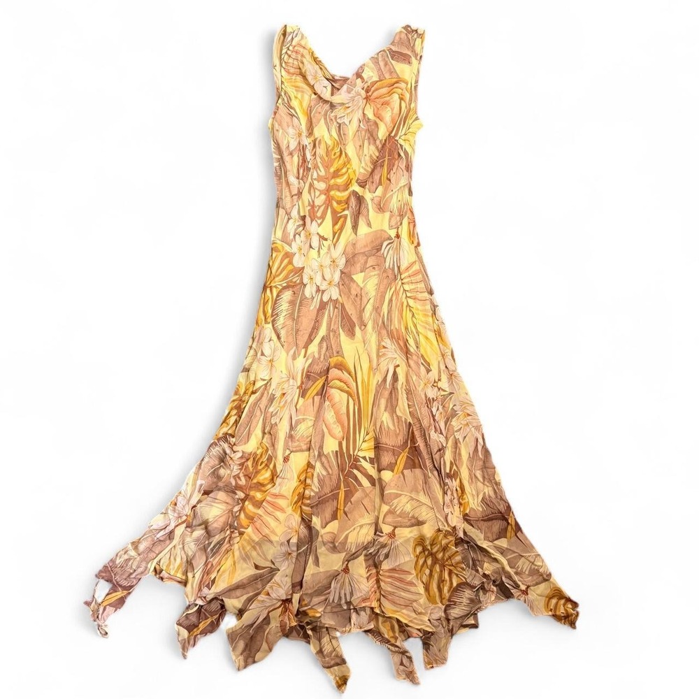 Vintage Y2K Fairycore Floral Sequin Cowl Neck Asymmetrical Slip On Dress Size LG